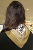 Leopard & Tile Border Triangle Silk Neckerchief Olive
